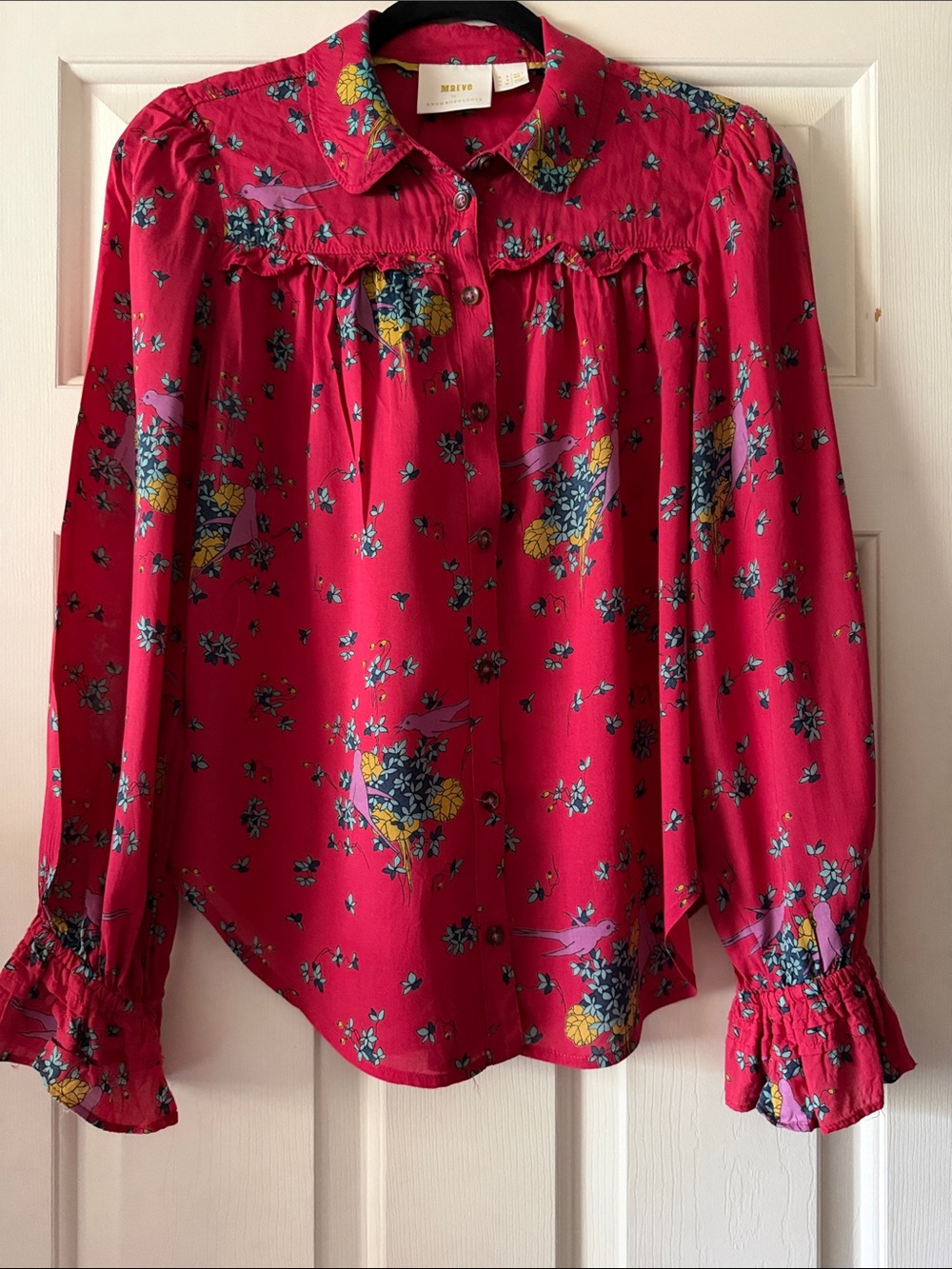 Maeve Floral Button-Up Blouse - Red